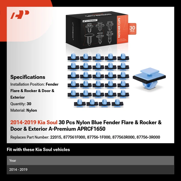2014-2019 Kia Soul 30 Pcs Nylon Blue Fender Flare & Rocker & Door & Exterior A-Premium APRCF1650