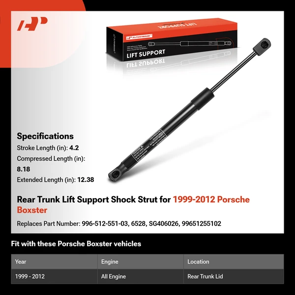 Rear Trunk Lift Support Shock Strut for 1999-2012 Porsche Boxster