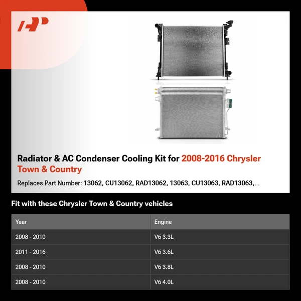 Radiator & AC Condenser Cooling Kit for 2008-2016 Chrysler Town & Country