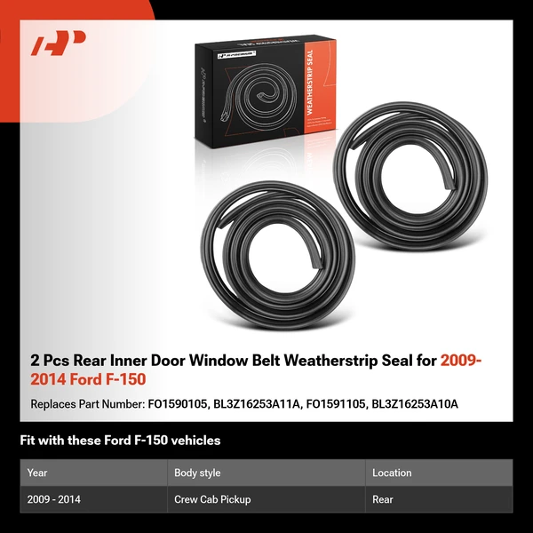 2 Pcs Rear Inner Door Window Belt Weatherstrip Seal for 2009-2014 Ford F-150