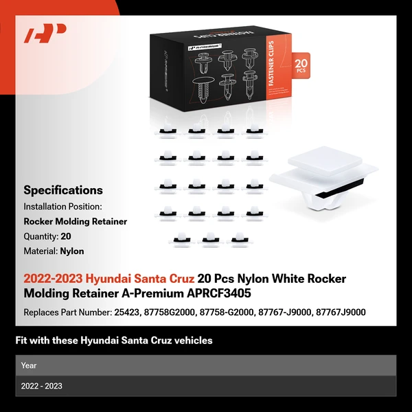 2022-2023 Hyundai Santa Cruz 20 Pcs Nylon White Rocker Molding Retainer A-Premium APRCF3405