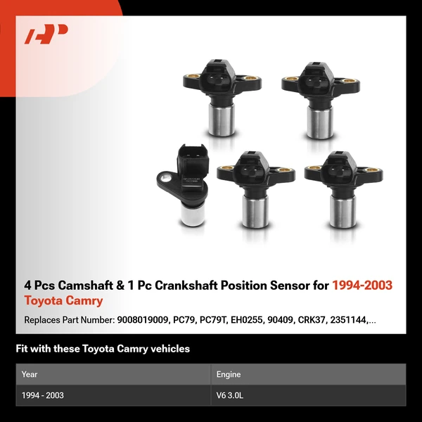 4 Pcs Camshaft & 1 Pc Crankshaft Position Sensor for 1994-2003 Toyota Camry