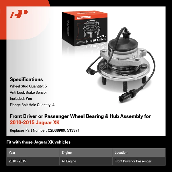 Front Driver or Passenger Wheel Bearing & Hub Assembly for 2010-2015 Jaguar XK