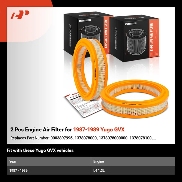2 Pcs Engine Air Filter for 1987-1989 Yugo GVX