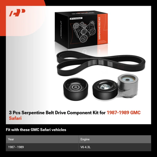 3 Pcs Serpentine Belt Drive Component Kit for 1987-1989 GMC Safari