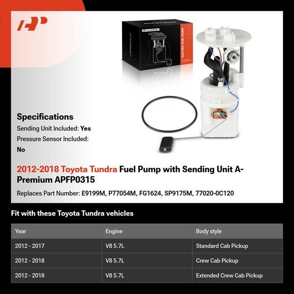 2012-2018 Toyota Tundra Fuel Pump with Sending Unit A-Premium APFP0315