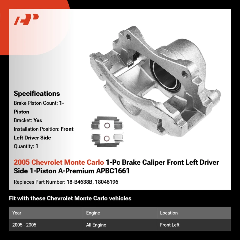 2005 Chevrolet Monte Carlo 1-Pc Brake Caliper Front Left Driver Side 1-Piston A-Premium APBC1661