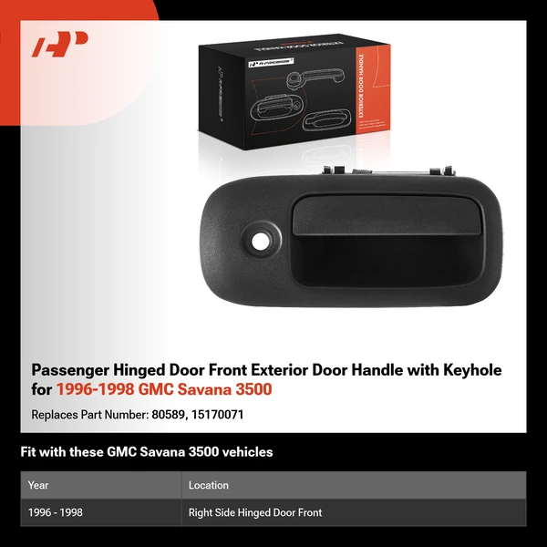 Passenger Hinged Door Front Exterior Door Handle with Keyhole for 1996-1998 GMC Savana 3500