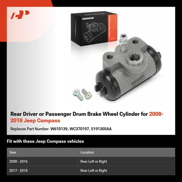 Rear Driver or Passenger Drum Brake Wheel Cylinder for 2008-2018 Jeep Compass