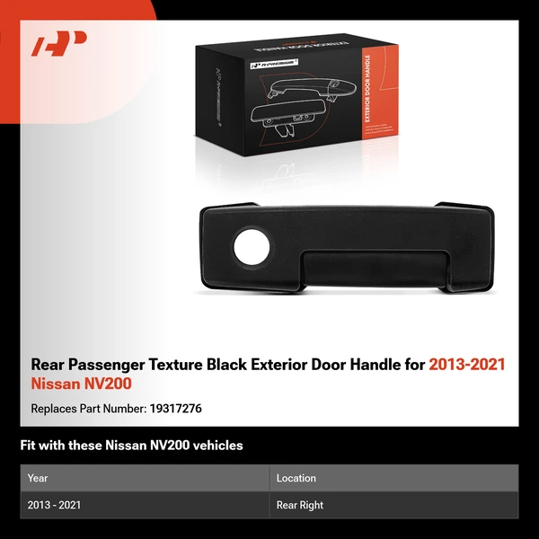 Rear Passenger Texture Black Exterior Door Handle for 2013-2021 Nissan NV200
