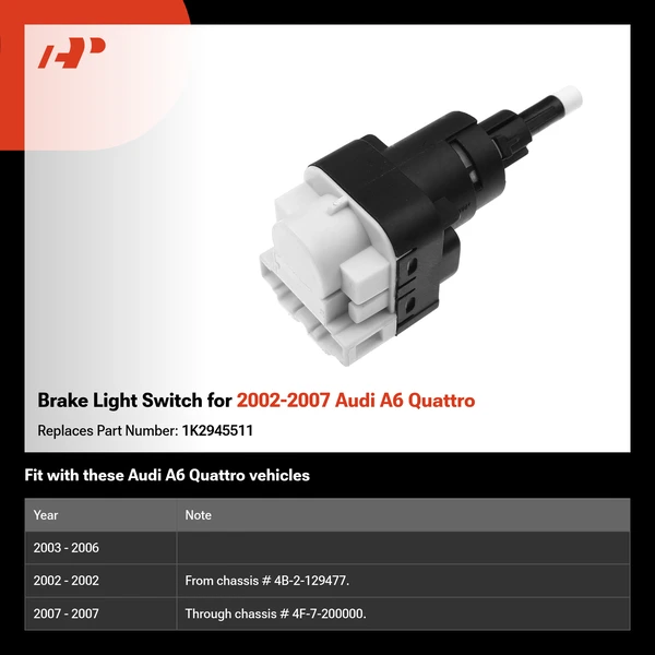Brake Light Switch for 2002-2007 Audi A6 Quattro