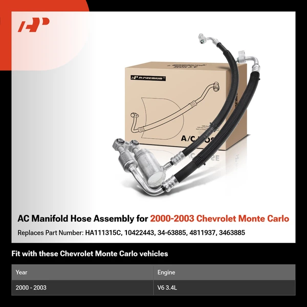 AC Manifold Hose Assembly for 2000-2003 Chevrolet Monte Carlo