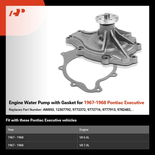 Engine Water Pump with Gasket for 1967-1968 Pontiac Executive