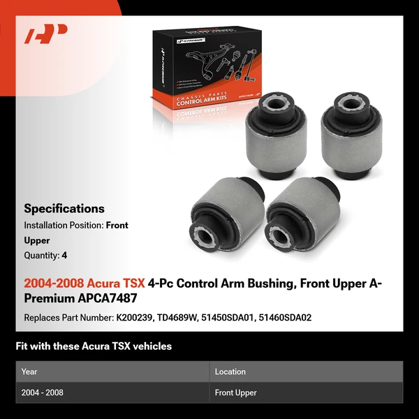 2004-2008 Acura TSX 4-Pc Control Arm Bushing, Front Upper A-Premium APCA7487
