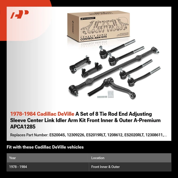 1978-1984 Cadillac DeVille A Set of 8 Tie Rod End Adjusting Sleeve Center Link Idler Arm Kit Front Inner & Outer A-Premium APCA1285