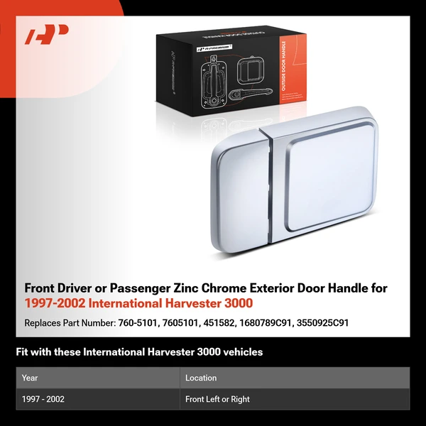 Front Driver or Passenger Zinc Chrome Exterior Door Handle for 1997-2002 International Harvester 3000