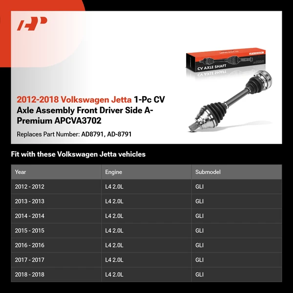 2012-2018 Volkswagen Jetta 1-Pc CV Axle Assembly Front Driver Side A-Premium APCVA3702