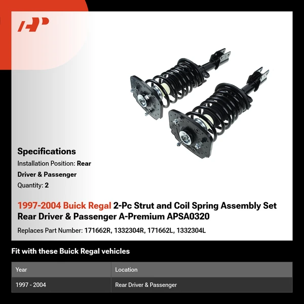1997-2004 Buick Regal 2-Pc Strut and Coil Spring Assembly Set Rear Driver & Passenger A-Premium APSA0320