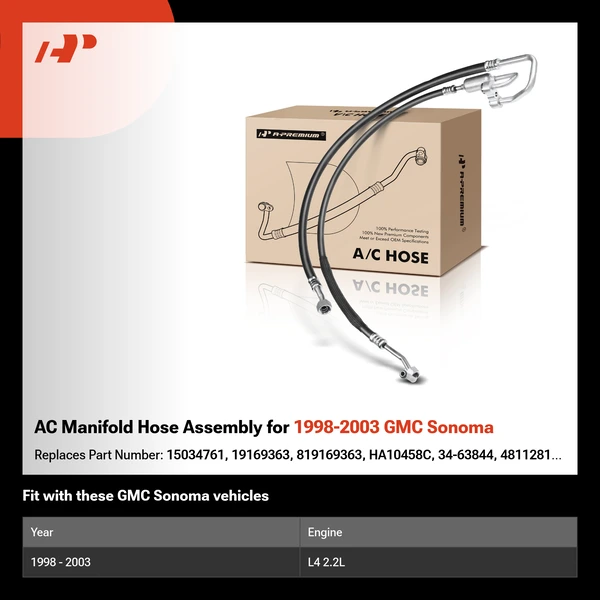 AC Manifold Hose Assembly for 1998-2003 GMC Sonoma