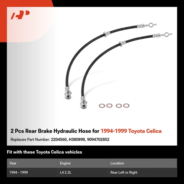 2 Pcs Rear Brake Hydraulic Hose for 1994-1999 Toyota Celica