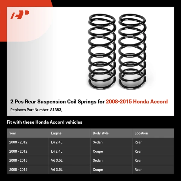 2 Pcs Rear Suspension Coil Springs for 2008-2015 Honda Accord