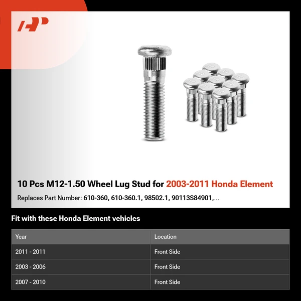 10 Pcs M12-1.50 Wheel Lug Stud for 2003-2011 Honda Element