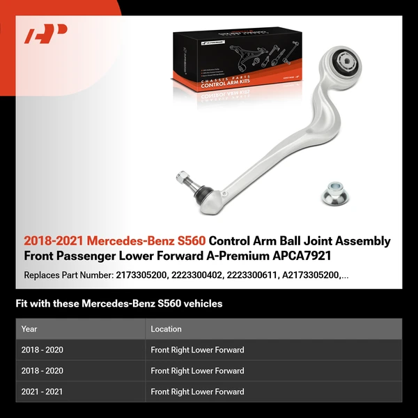 2018-2021 Mercedes-Benz S560 Control Arm Ball Joint Assembly Front Passenger Lower Forward A-Premium APCA7921