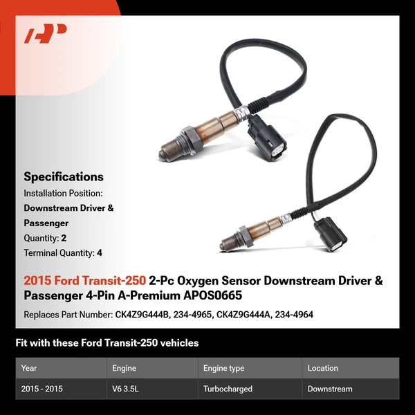 2015 Ford Transit-250 2-Pc Oxygen Sensor Downstream Driver & Passenger 4-Pin A-Premium APOS0665