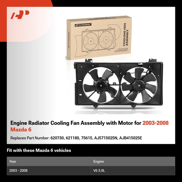 Engine Radiator Cooling Fan Assembly with Motor for 2003-2008 Mazda 6