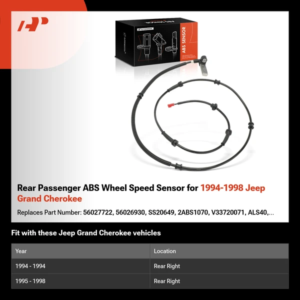 Rear Passenger ABS Wheel Speed Sensor for 1994-1998 Jeep Grand Cherokee