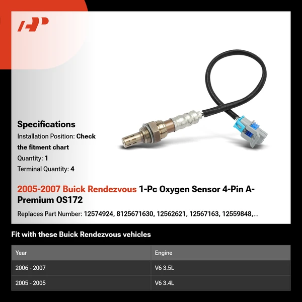 2005-2007 Buick Rendezvous 1-Pc Oxygen Sensor 4-Pin A-Premium OS172