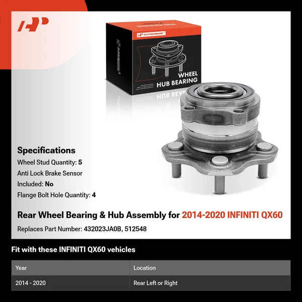 Rear Wheel Bearing & Hub Assembly for 2014-2020 INFINITI QX60
