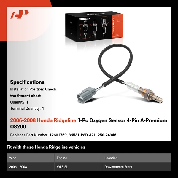 2006-2008 Honda Ridgeline 1-Pc Oxygen Sensor 4-Pin A-Premium OS200