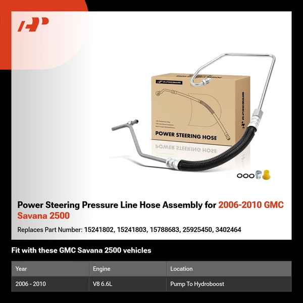Power Steering Pressure Line Hose Assembly for 2006-2010 GMC Savana 2500