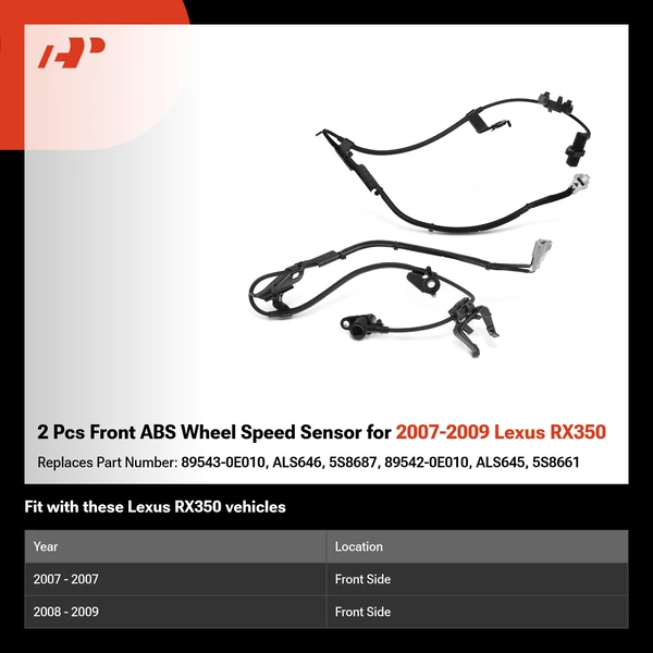 2 Pcs Front ABS Wheel Speed Sensor for 2007-2009 Lexus RX350