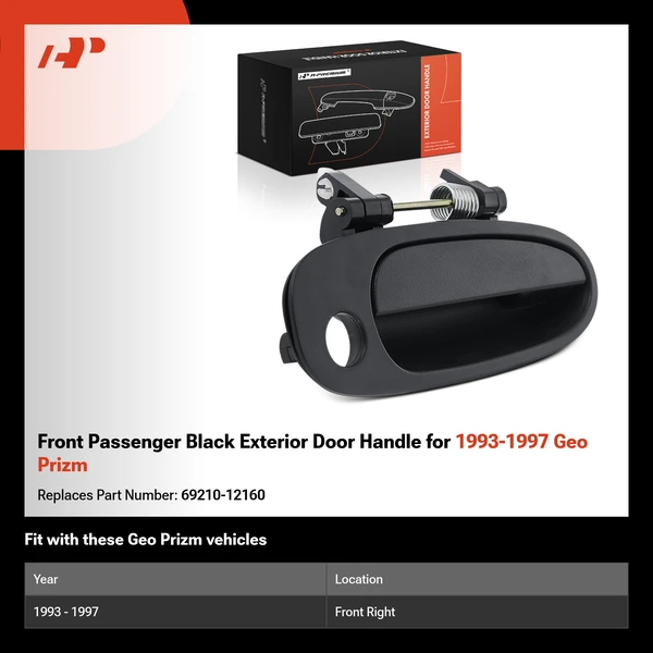 Front Passenger Black Exterior Door Handle for 1993-1997 Geo Prizm