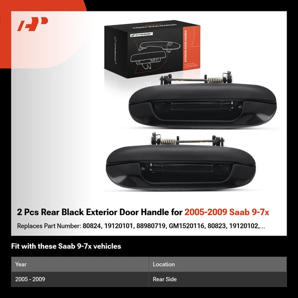 2 Pcs Rear Black Exterior Door Handle for 2005-2009 Saab 9-7x