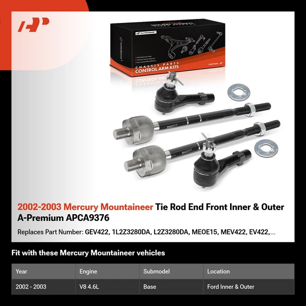 2002-2003 Mercury Mountaineer Tie Rod End Front Inner & Outer A-Premium APCA9376