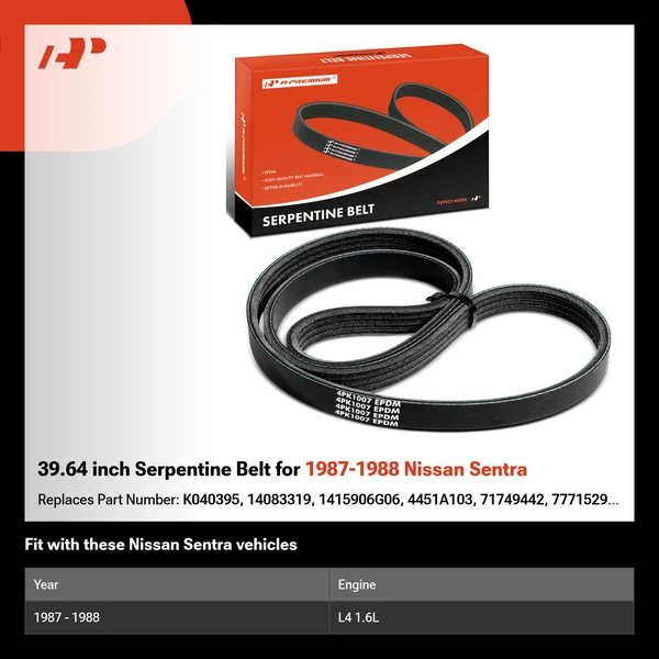 39.64 inch Serpentine Belt for 1987-1988 Nissan Sentra