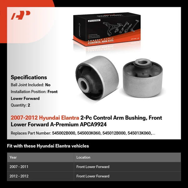 2007-2012 Hyundai Elantra 2-Pc Control Arm Bushing, Front Lower Forward A-Premium APCA9924
