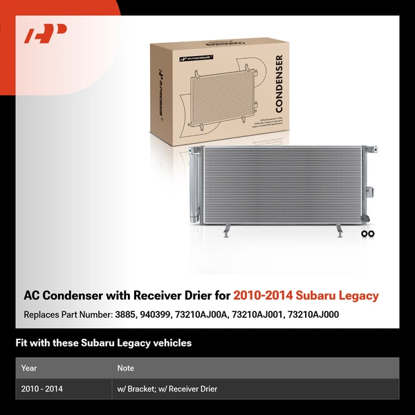 AC Condenser with Receiver Drier for 2010-2014 Subaru Legacy