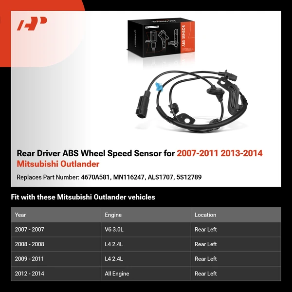 Rear Driver ABS Wheel Speed Sensor for 2007-2011 2013-2014 Mitsubishi Outlander