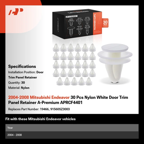 2004-2008 Mitsubishi Endeavor 30 Pcs Nylon White Door Trim Panel Retainer A-Premium APRCF4401