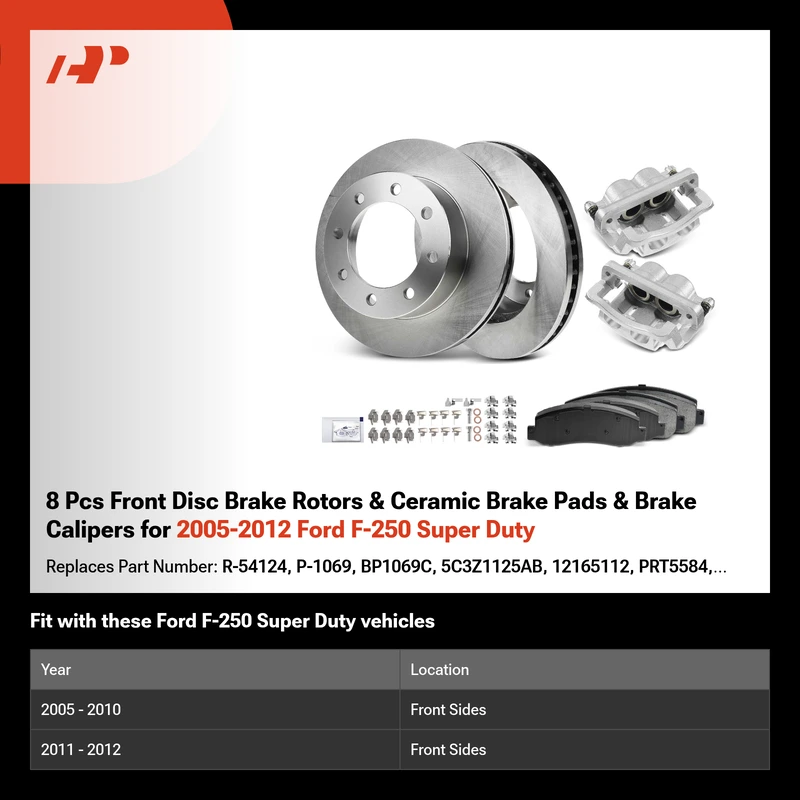 8 Pcs Front Disc Brake Rotors & Ceramic Brake Pads & Brake Calipers for 2005-2012 Ford F-250 Super Duty