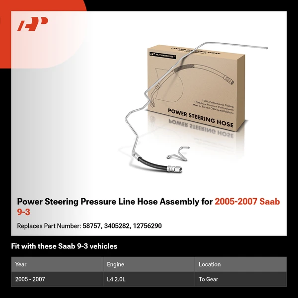 Power Steering Pressure Line Hose Assembly for 2005-2007 Saab 9-3