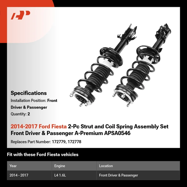 2014-2017 Ford Fiesta 2-Pc Strut and Coil Spring Assembly Set Front Driver & Passenger A-Premium APSA0546