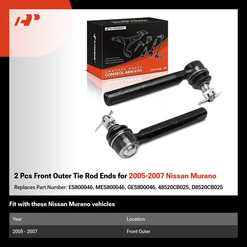 2 Pcs Front Outer Tie Rod Ends for 2005-2007 Nissan Murano
