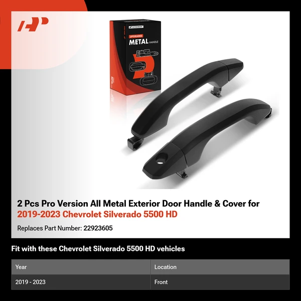2 Pcs Pro Version All Metal Exterior Door Handle & Cover for 2019-2023 Chevrolet Silverado 5500 HD