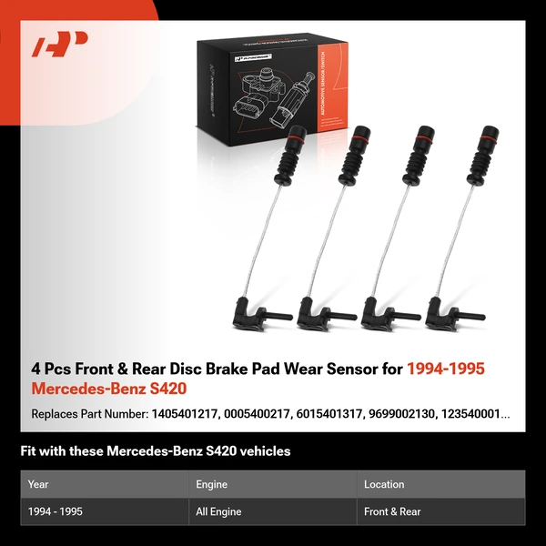 4 Pcs Front & Rear Disc Brake Pad Wear Sensor for 1994-1995 Mercedes-Benz S420