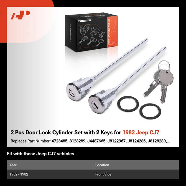 2 Pcs Door Lock Cylinder Set with 2 Keys for 1982 Jeep CJ7